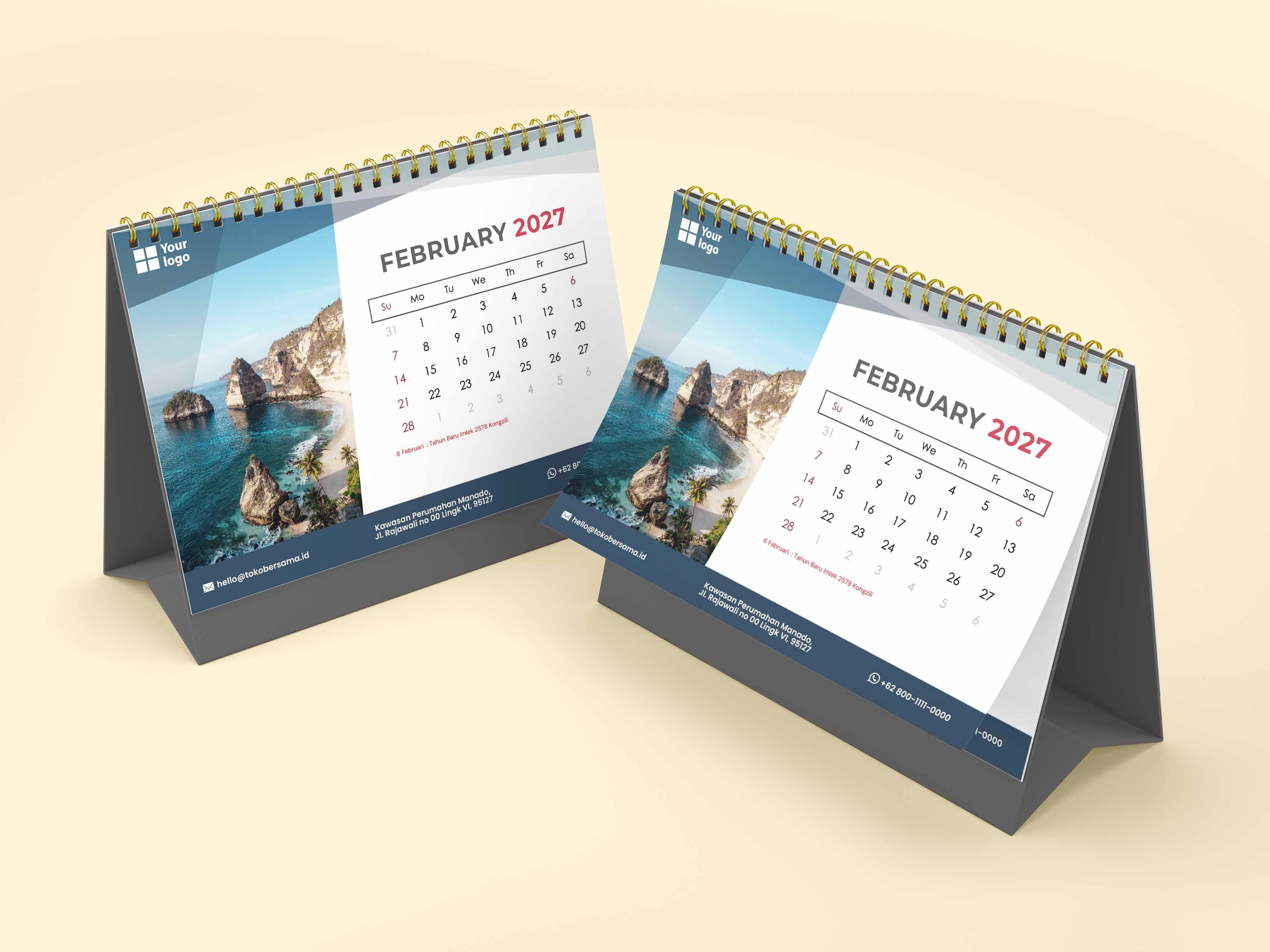 Kalender Meja Spiral Custom Landscape Elegan - Back