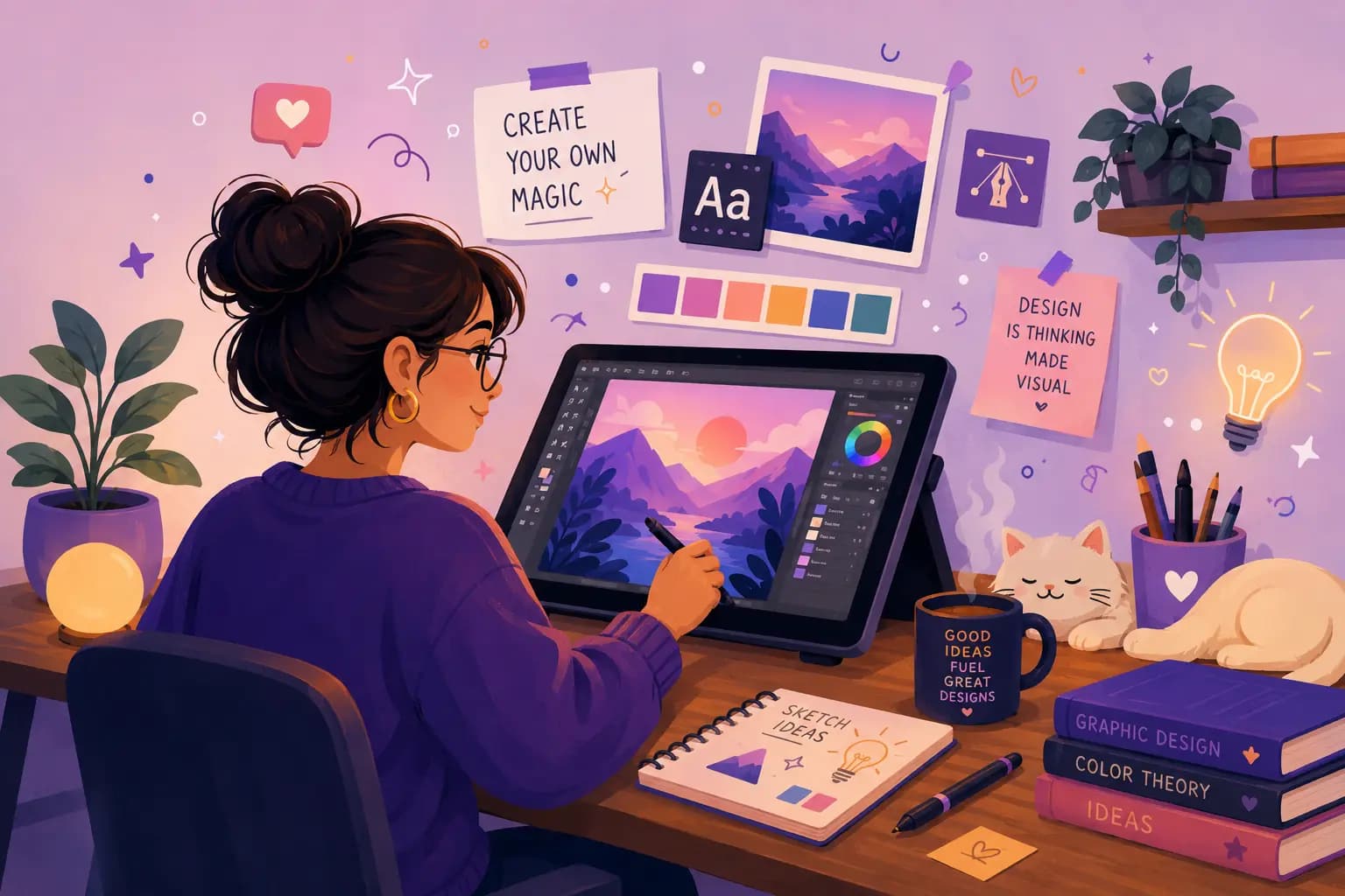 Desainer grafis membuat karya desain kreatif