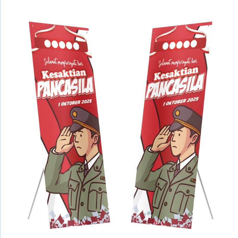banner kesaktian pancasila 2025 warna merah dengan ilustrasi tentara hormat - Image 1