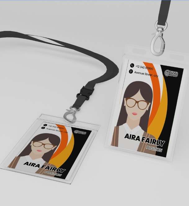 ID Card Dinamis dengan Aksen Oranye dan Hitam Futuristik - Image 1