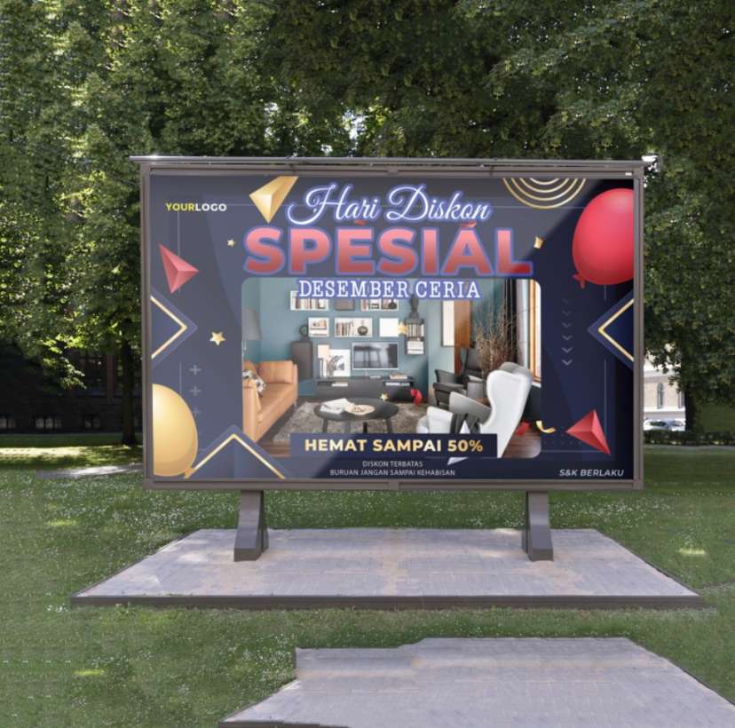 baliho lanscape hari spesial diskon biru dongker merah cceria nan elegan - Image 1