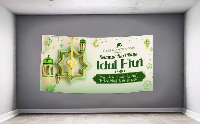 banner idul fitri HIJAU KREM Ketupat lebaran - Image 1