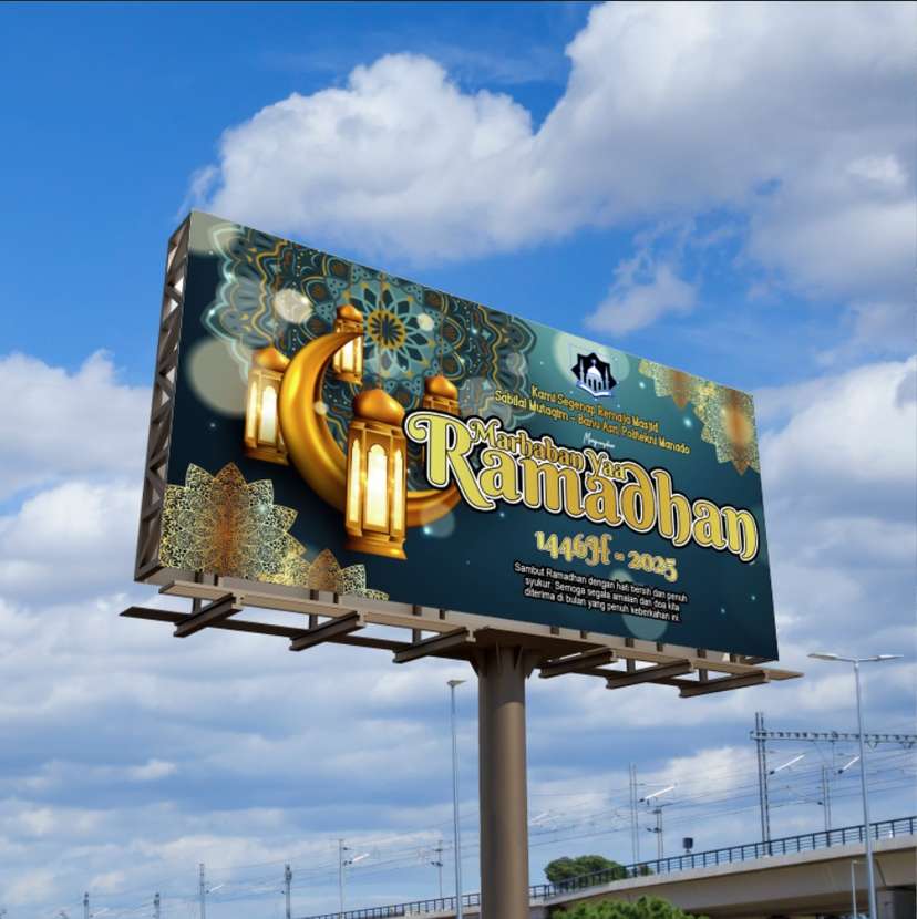 baliho ramadhan biru emas corak islami - Image 1