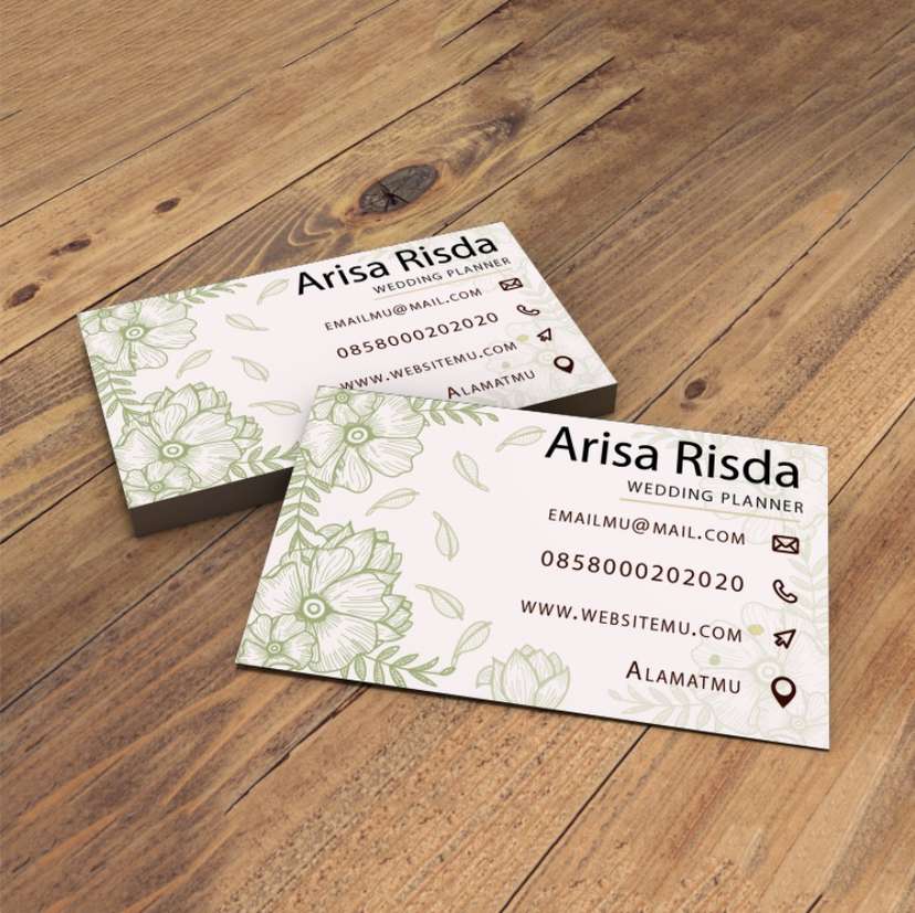 Kartu Nama Floral Line Art yang Elegan untuk Wedding Planner Profesional - Image 1