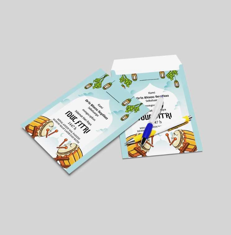 Amplop Ucapan Lebaran Ceria dengan Ilustrasi Islami yang Menggemaskan - Image 1