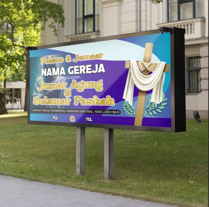 Baliho Ucapan Jumat Agung & Paskah Gereja Modern dan Elegan - Image 1
