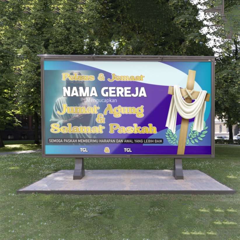 Desain Baliho Jumat Agung & Selamat Paskah | Nuansa Ungu Emas Gereja 2025 Skala 3:2 - Image 1