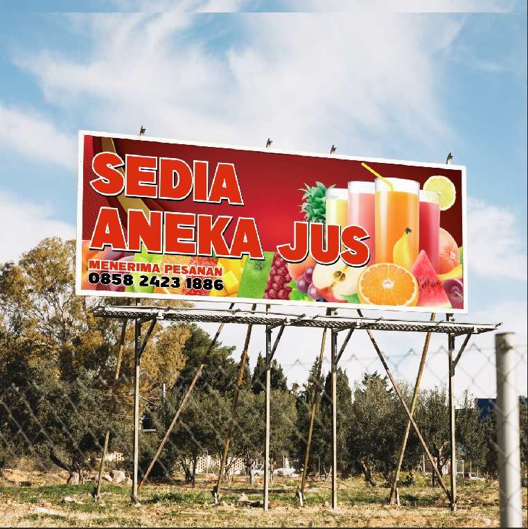 Baliho Sedia Aneka Jus Segar dengan Latar Belakang Merah Menyala - Image 1
