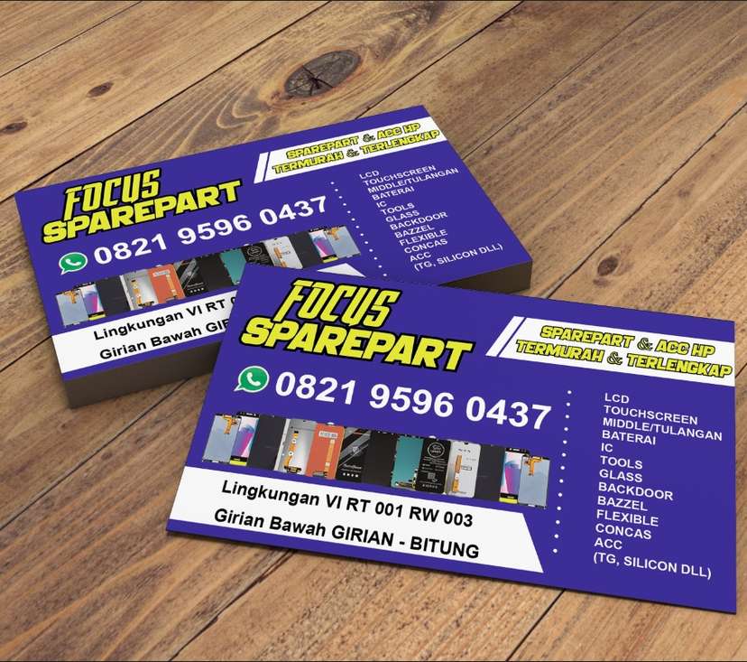 Kartu Nama toko warna Biru Cerah dengan Tampilan Dinamis dan Informatif - Image 1