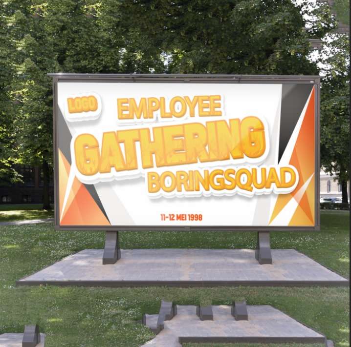 Baliho Employee Gathering Ceria dengan Warna Oranye dan Tipografi Bold - Image 1