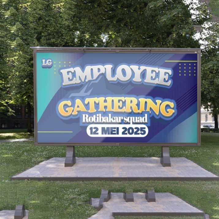 Baliho Employee Gathering Nuansa Ungu-Biru dengan Tema Pegunungan - Image 1