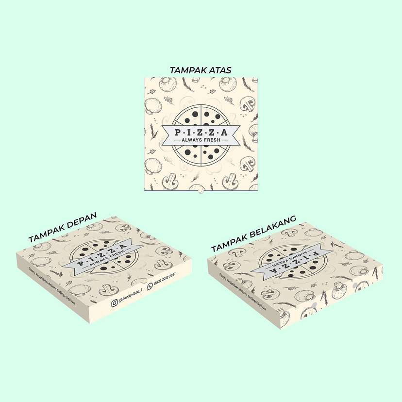 Desain Kotak Pizza Minimalis dengan Ilustrasi Jamur Segar - Image 1