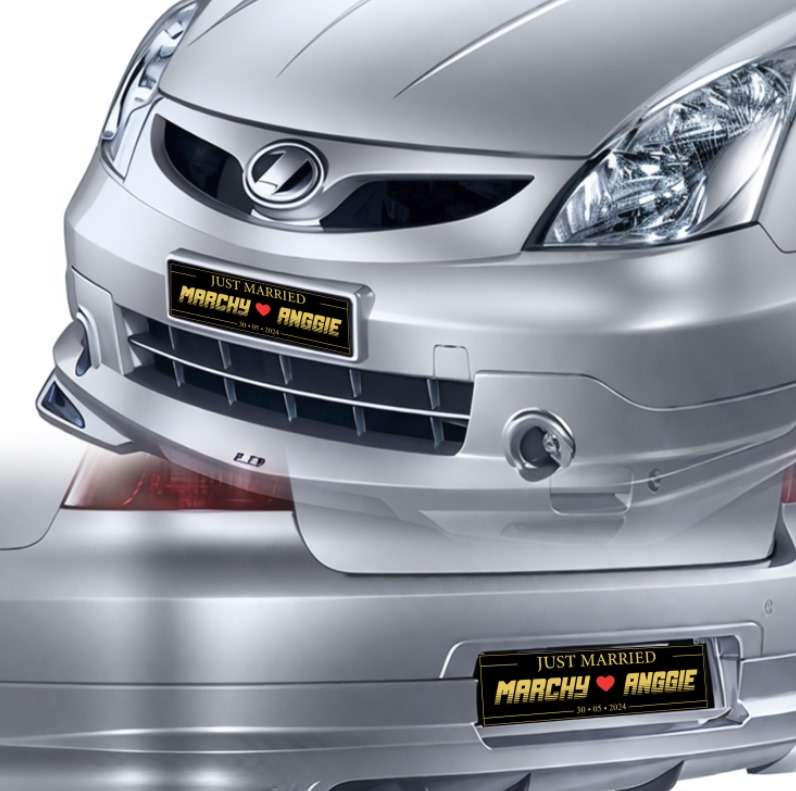 Plat Mobil Wedding JUST MARRIED Versi Huruf Emas Mengkilap & Bold - Image 1