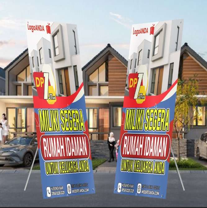 Desain Baliho perumahan Nuansa biru merah dinamis melengkung - Image 1