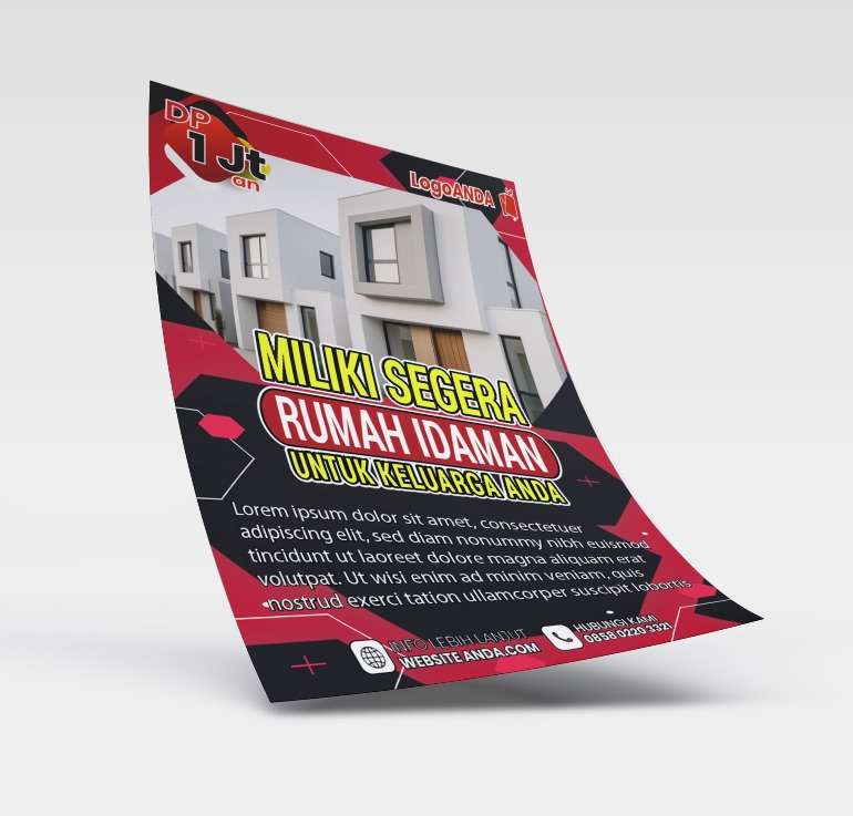 Desain flyer brosur perumahan Rumah Idaman dengan Nuansamerah hitam berani - Image 1