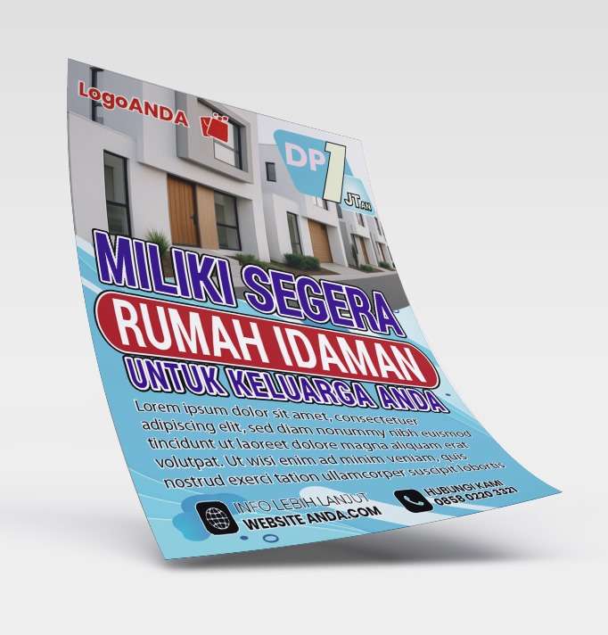 Desain flyer brosur perumahan dengan Nuansa biru muda - Image 1