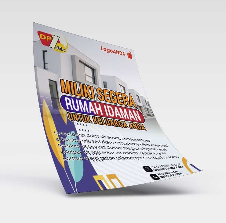 Desain flyer brosur perumahan Nuansa flora biru vertikal - Image 1