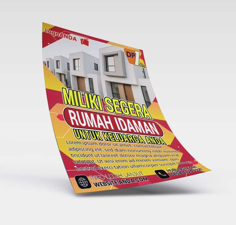 Desain flyer brosur perumahan Nuansa merah kuning ceria hangat - Image 1