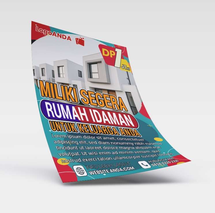 Desain flyer brosur perumahan Nuansa tosca aksen merah moderen minimalis - Image 1