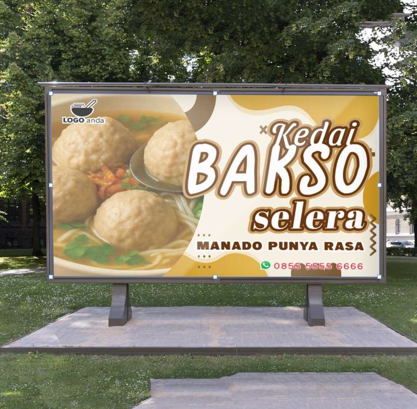 Desain baliho jualan dagang bakso nuansa coklat menggugah selera - Image 1