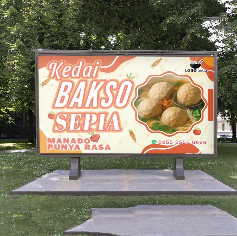 Desain baliho jualan dagang bakso nuansa orange hangat lembut - Image 1