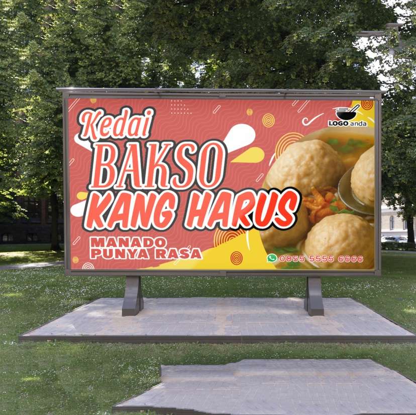 Desain baliho jualan dagang bakso nuansa kuning merah berani segar hangat - Image 1