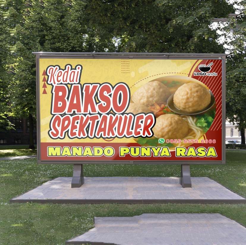 Desain baliho jualan dagang bakso nuansa kuning aksen merah - Image 1
