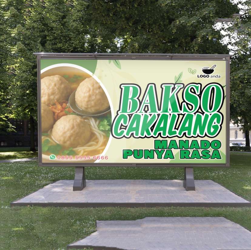 Desain baliho jualan dagang bakso nuansa cream aksen hijau - Image 1