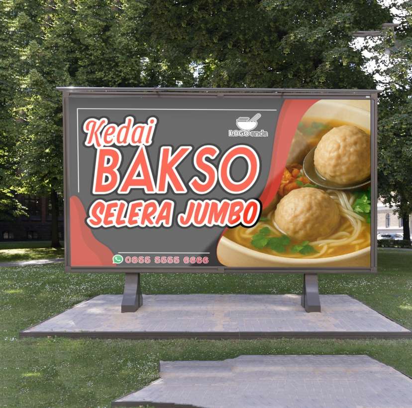Desain baliho jualan dagang bakso nuansa hitam aksen merah berkelas - Image 1