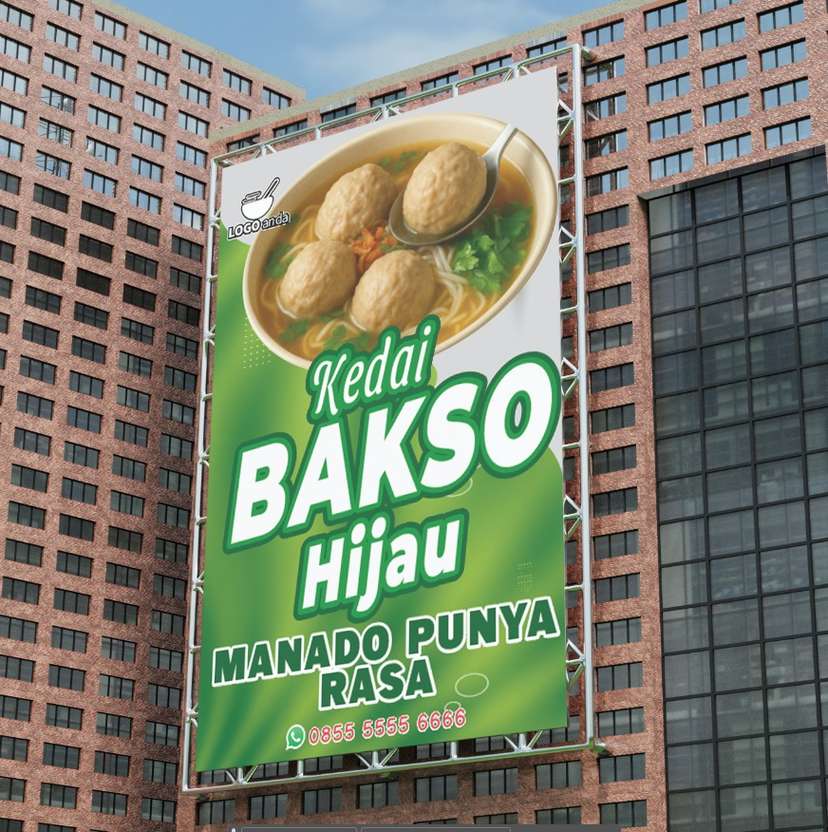 Desain baliho jualan dagang bakso nuansa hijau gurih - Image 1