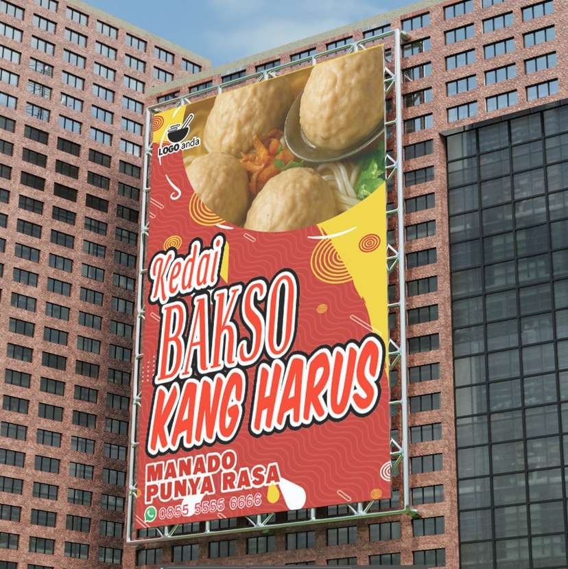 Desain baliho jualan dagang bakso nuansa kuning merah berani segar hangat - Image 1