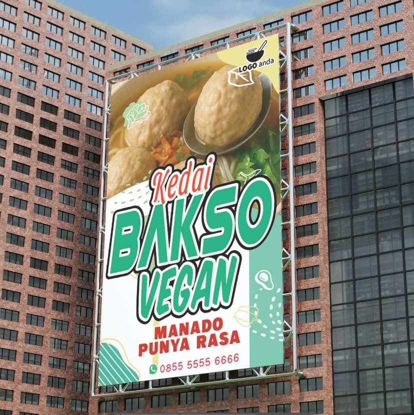 Desain baliho jualan dagang bakso nuansa hijau tumbuhan - Image 1