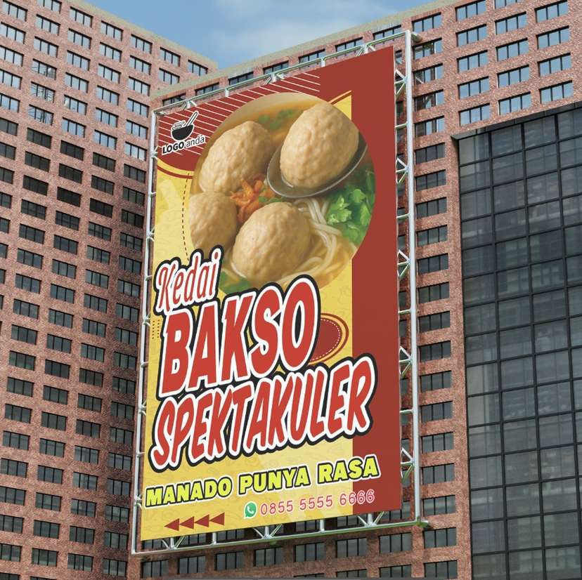 Desain baliho jualan dagang bakso nuansa kuning aksen merah - Image 1