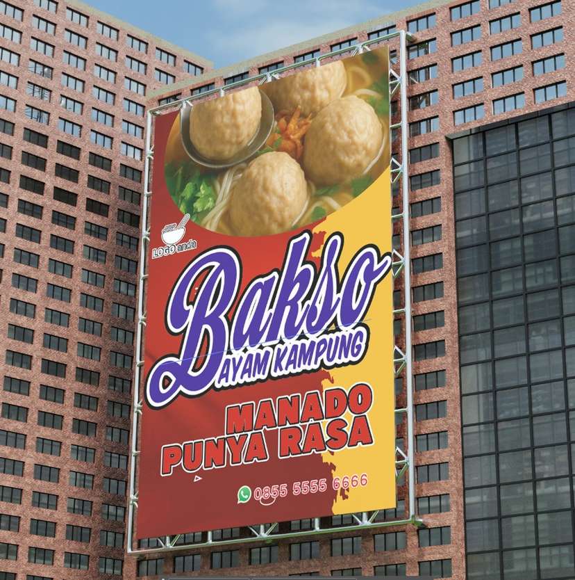 Desain baliho jualan dagang bakso nuansa merah kuning membara - Image 1