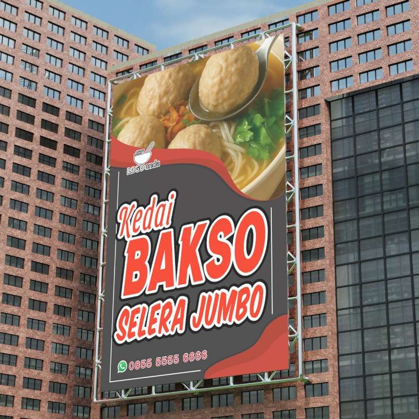 Desain baliho jualan dagang bakso nuansa hitam aksen merah berkelas - Image 1