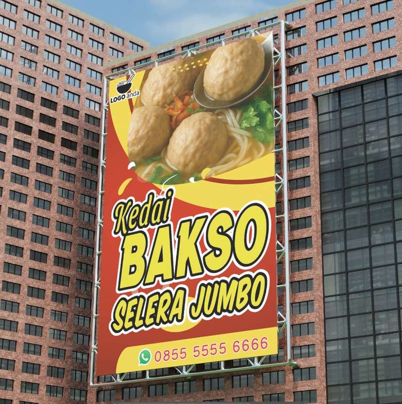 Desain baliho jualan dagang bakso nuansa merah kuning ekpresif - Image 1