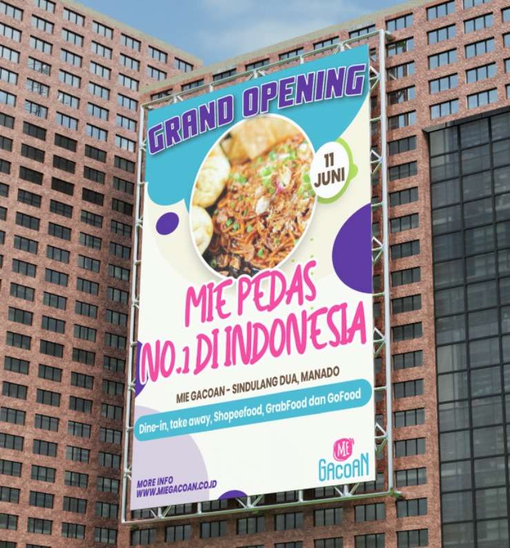 Baliho Vertikal Grand Opening Mie Gacogan – Mie Pedas No.1 di Indonesia - Image 1