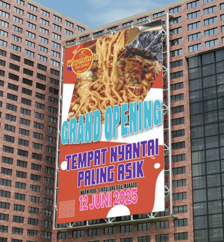 Baliho Vertikal Grand Opening Warmindog – Tempat Nyantai Paling Asik - Image 1