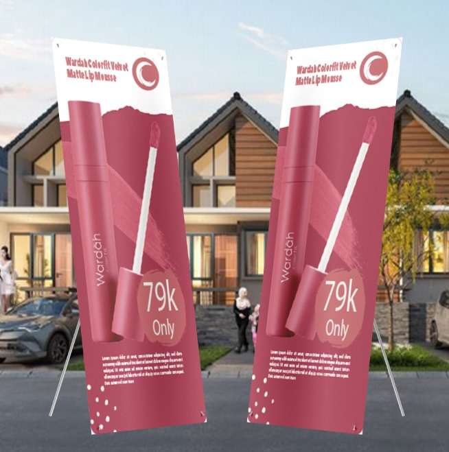 X-Banner Promo Wardah Colorfit Velvet Matte Lip Mousse Pink Minimalis - Image 1