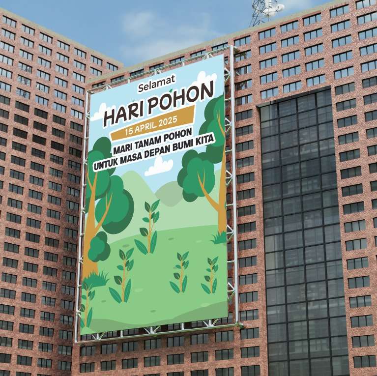 baliho bilboard hari pohon hijau coklat dengan 2 pohon besar dengan tunas pohon kecil - Image 1