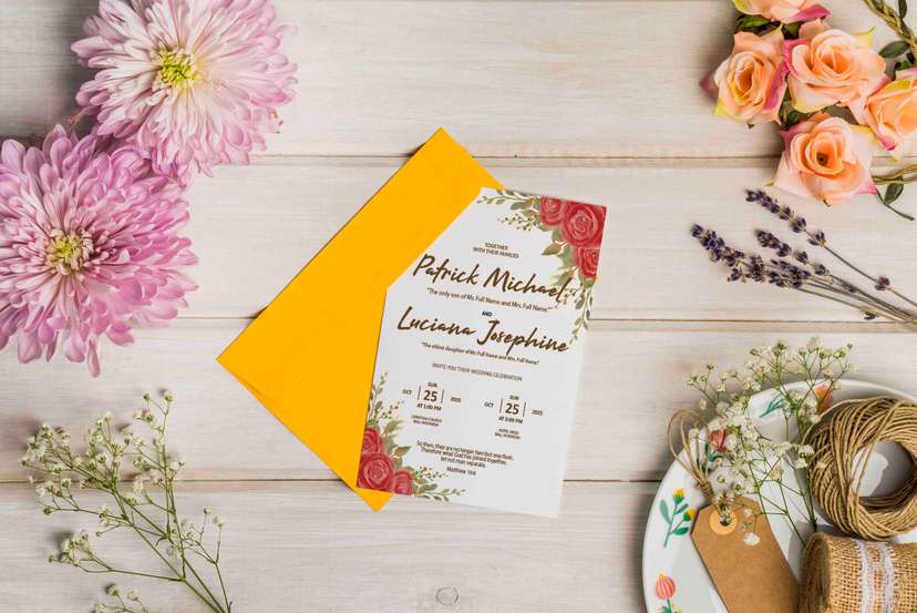 Wedding Invitation Red Gold Rose - Image 2