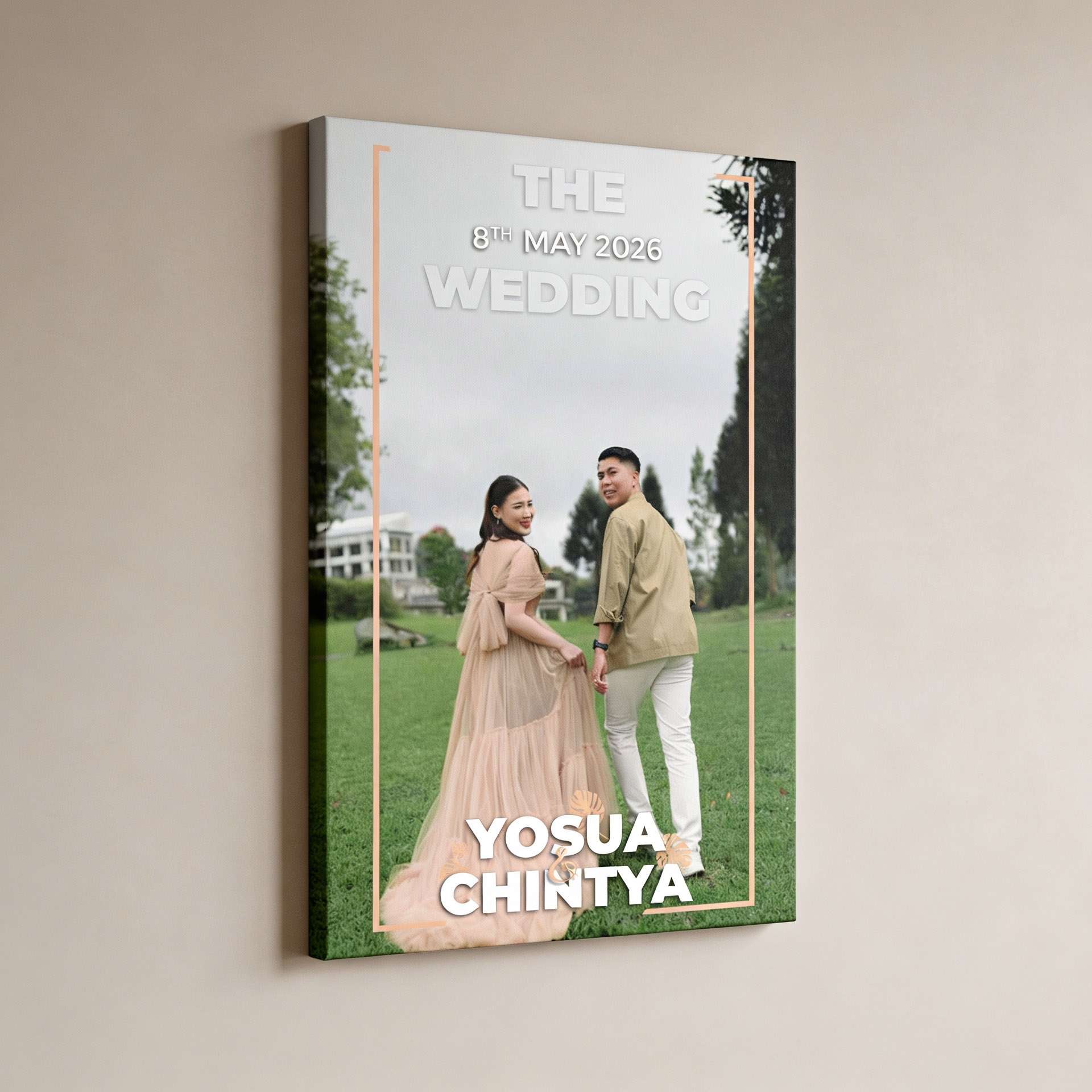 Cetakan Canvas Foto Wedding Frame Gold - Image 1