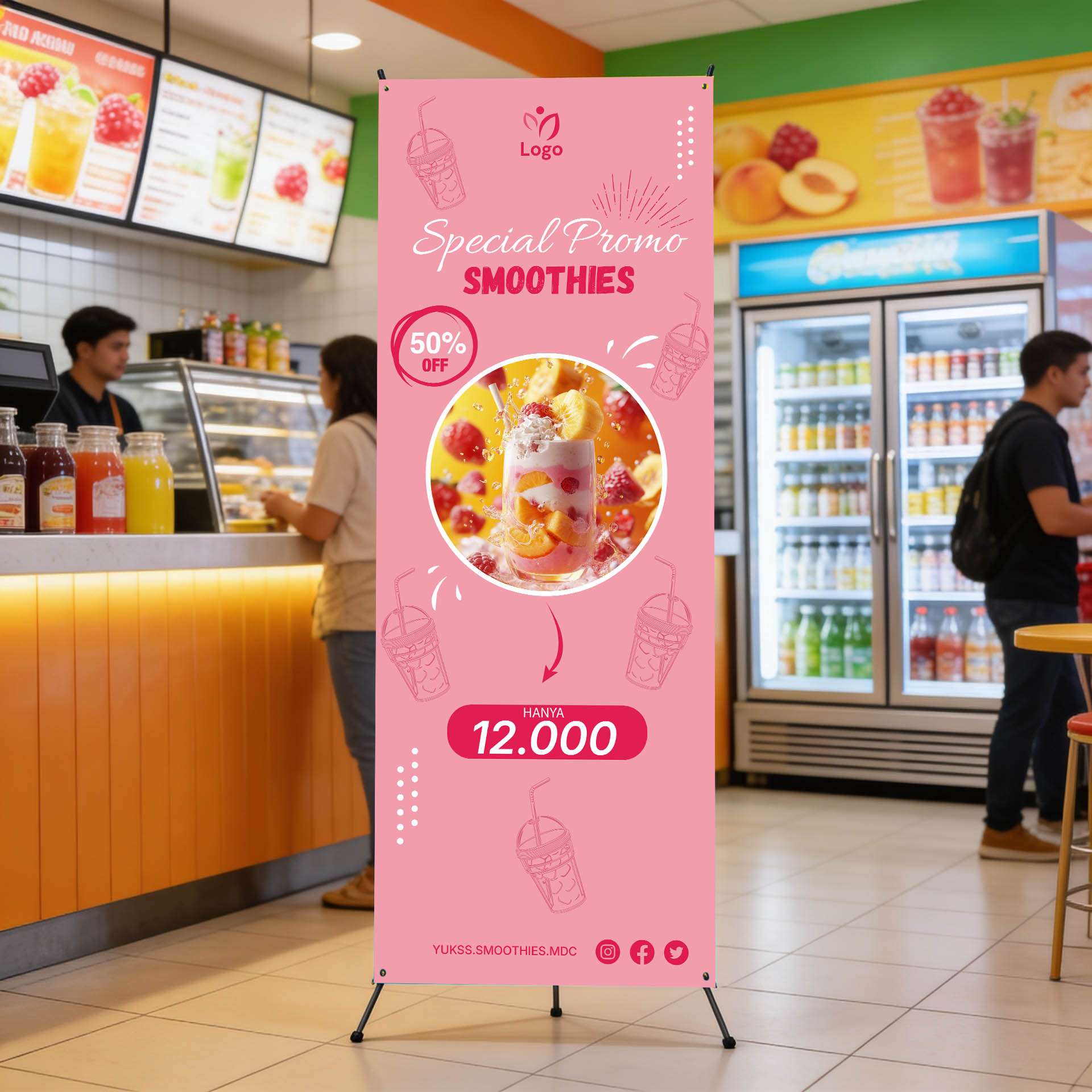 Standing Banner Drink Fruit Pink Smoothies Banana - Image 1